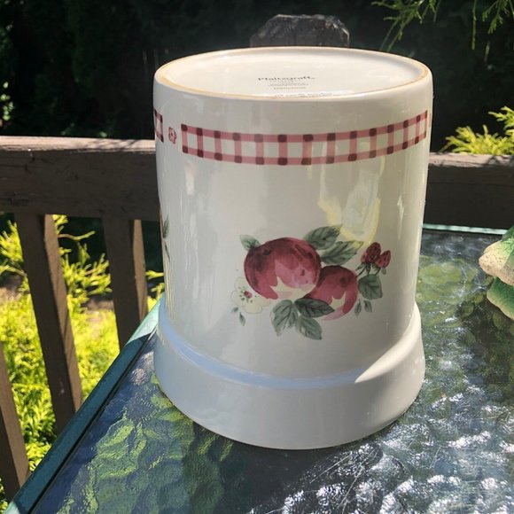 Pfaltzgraff Gadget Utensil Crock Delicious Pattern Apples Gingham Discontinued - Picture 6 of 7